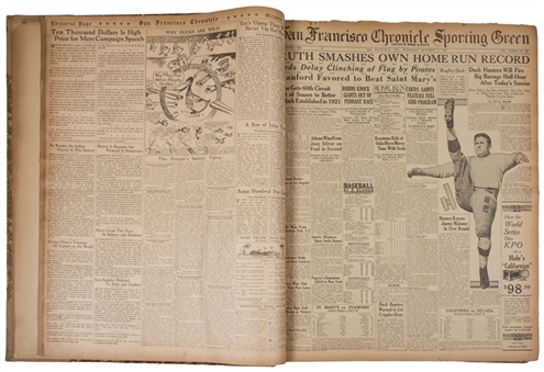 1927 Babe Ruth 60th Home Run Full Article From San Francisco Chronicle With Full October Issues In Hard Bound Cover